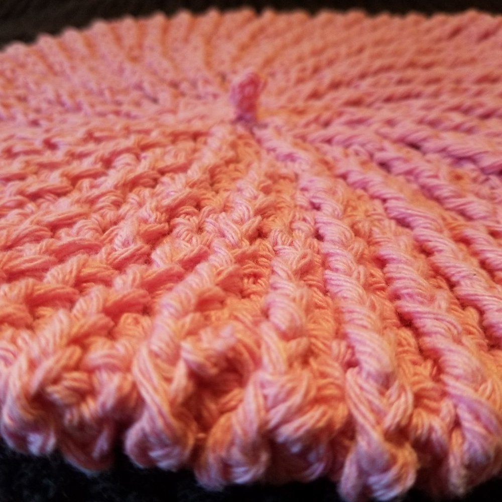 Handmade Crochet PINK Beret Summer Hat OS